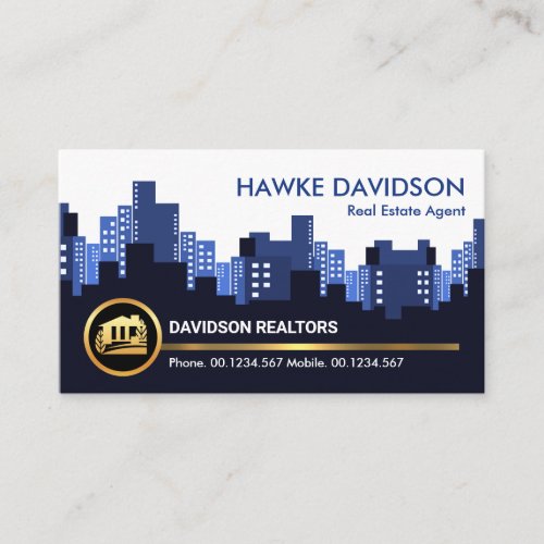 Blue City Skyline Silhouette Realty Business Card