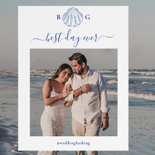 Blue Clam Beach Wedding Photo Prop Selfie Frame Foam Board