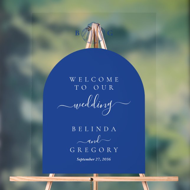 Blue Clam Seashells Coastal Beach Wedding Welcome Acrylic Sign (Neutral)