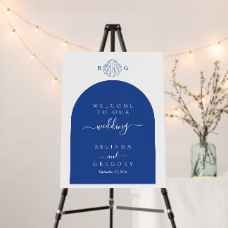 Blue Clam Seashells Coastal Beach Wedding Welcome Foam Board