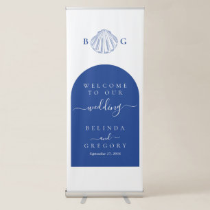 Blue Clam Seashells Coastal Beach Wedding Welcome Retractable Banner