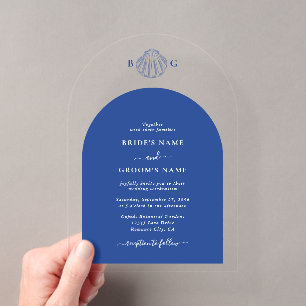 Blue Clam Seashells Coastal Seaside Beach Wedding Acrylic Invitations