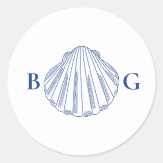 Blue Clam Seashells Coastal Seaside Beach Wedding Classic Round Sticker