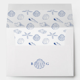 Blue Clam Seashells Coastal Seaside Beach Wedding Envelope