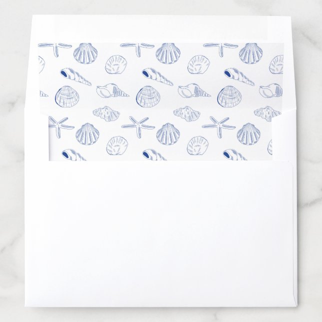 Blue Clam Seashells Coastal Seaside Beach Wedding Envelope Liner (In Envelope)