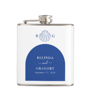 Blue Clam Seashells Coastal Seaside Beach Wedding Flask