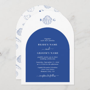 Blue Clam Seashells Coastal Seaside Beach Wedding  Invitation
