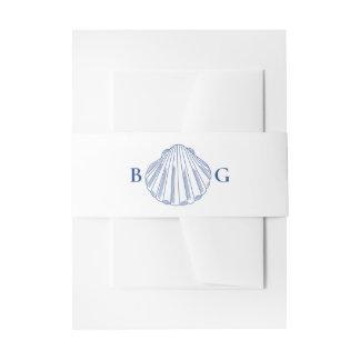 Blue Clam Seashells Coastal Seaside Beach Wedding Invitation Belly Band