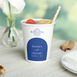 Blue Clam Seashells Coastal Seaside Beach Wedding Paper Cups
