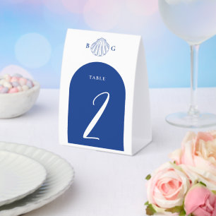 Blue Clam Seashells Coastal Seaside Beach Wedding Paper Table Tent