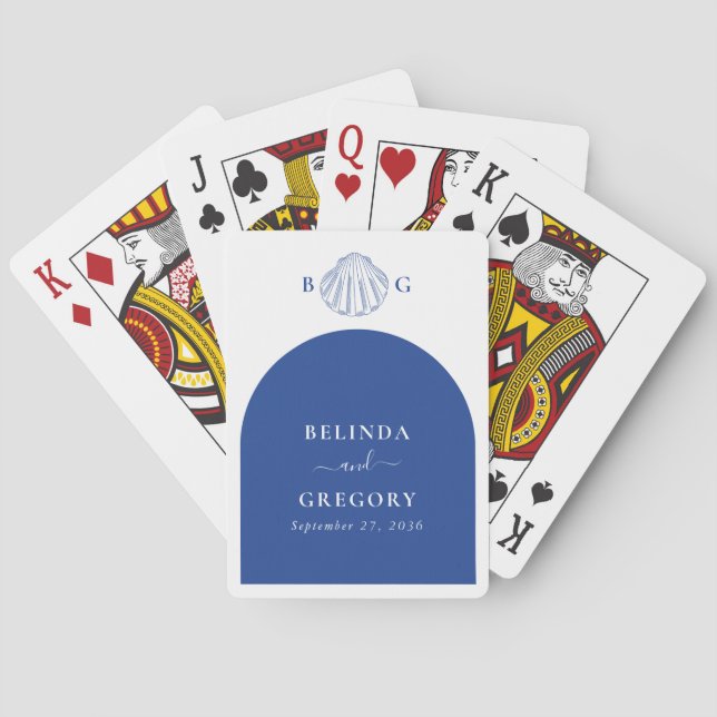 Blue Clam Seashells Coastal Seaside Beach Wedding Poker Cards (Back)