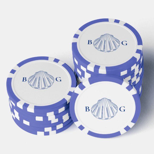 Blue Clam Seashells Coastal Seaside Beach Wedding Poker Chips (Stack)