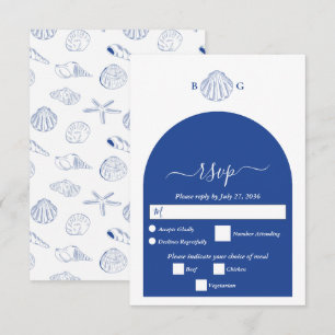 Blue Clam Seashells Coastal Seaside Beach Wedding RSVP Card