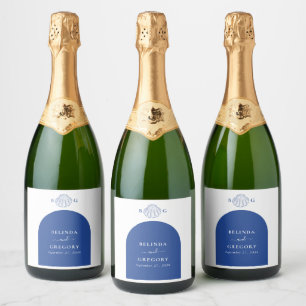Blue Clam Seashells Coastal Seaside Beach Wedding Sparkling Wine Label