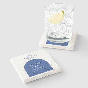 Blue Clam Seashells Coastal Seaside Beach Wedding Stone Coaster