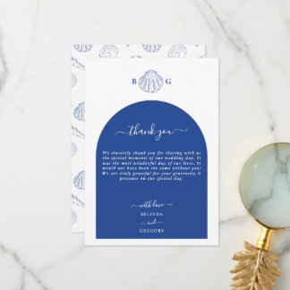 Blue Clam Seashells Coastal Seaside Beach Wedding Thank You Card