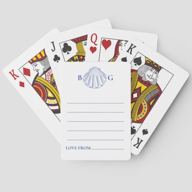 Blue Clam Seashells Coastal Wedding Guest Book Poker Cards (Back)