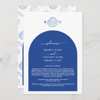 Blue Clam Seashells Coastal Wedding Itinerary Program