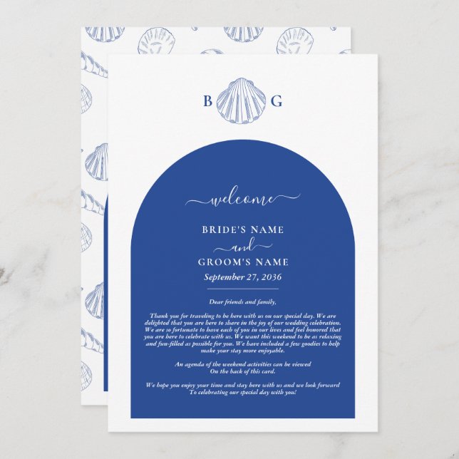 Blue Clam Seashells Coastal Wedding Itinerary Program (Front/Back)