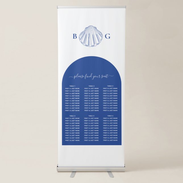Blue Clam Seashells Coastal Wedding Seating Chart Retractable Banner (Front)
