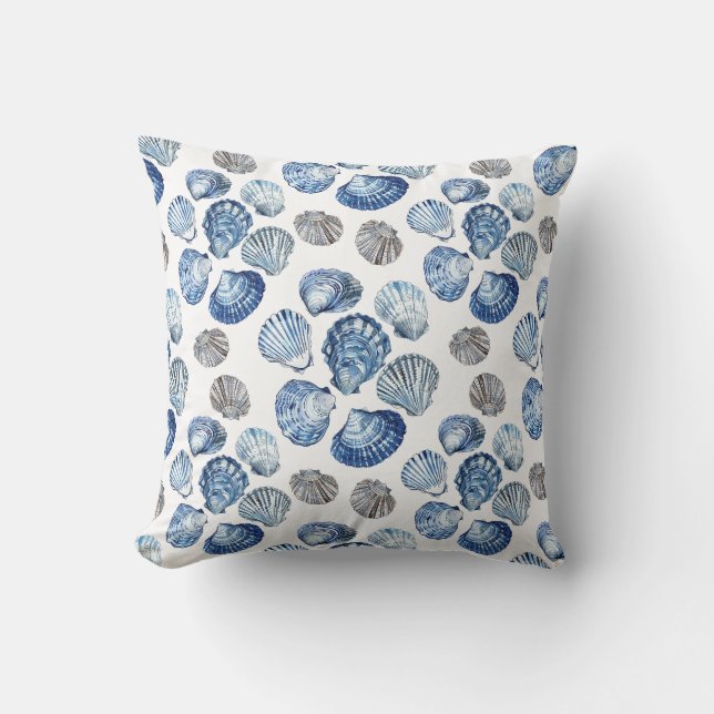 Blue Clam Shells Pattern Throw Pillow (Front)