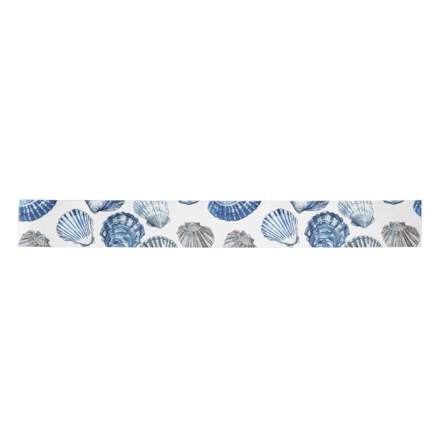 Blue Clam Shells Pattern Tissue Paper Satin Ribbon (Front)