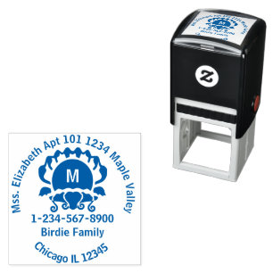 Blue Clam Silhouette Monogram Return Address Self-inking Stamp