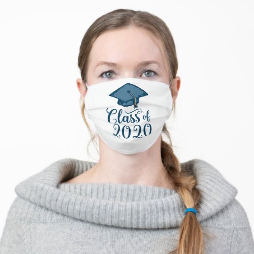 Blue Class of 2020 Graduation Cap Adult Cloth Face Mask