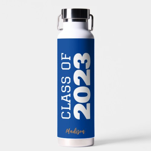 Blue Class of 2023 Personalized School Graduation Water Bottle
