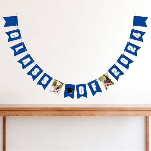 Blue Class of 2024 Graduate Photo Graduation Party Bunting Flags