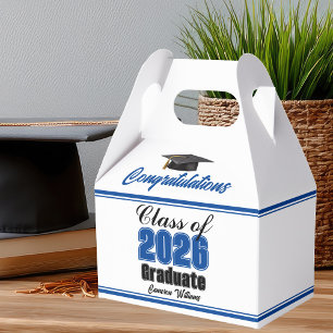 Blue Class of 2026 Custom Graduation Party Favor Boxes