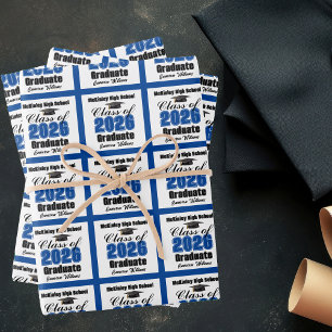 Blue Class of 2026 Customized Graduation Wrapping Paper Sheets