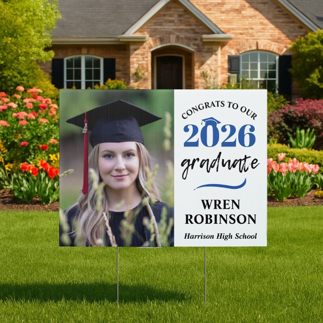 Blue Class of 2026 Double Sided Graduation Photo Sign (Creator Uploaded)