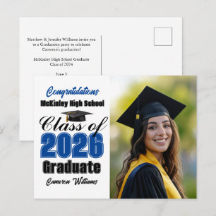 Blue Class of 2026 Graduate Photo Graduation Announcement Postcard