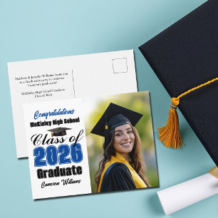 Blue Class of 2026 Graduate Photo Graduation Announcement Postcard