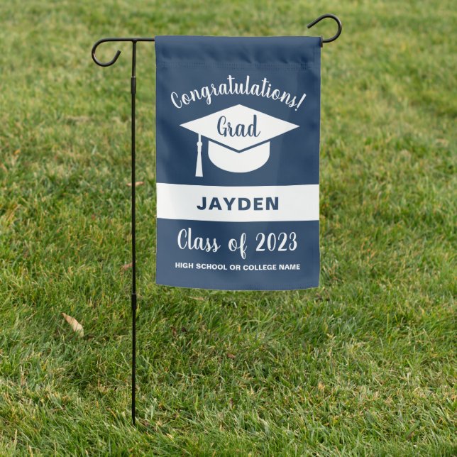 Blue Class of 2026 Graduation Announcement Yard Garden Flag (In SItu)