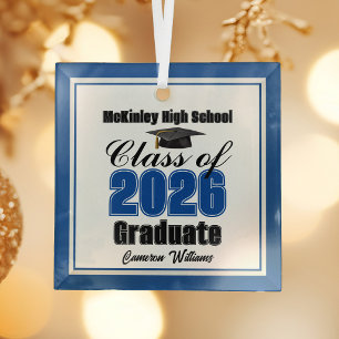 Blue Class of 2026 Graduation Custom Christmas Glass Ornament