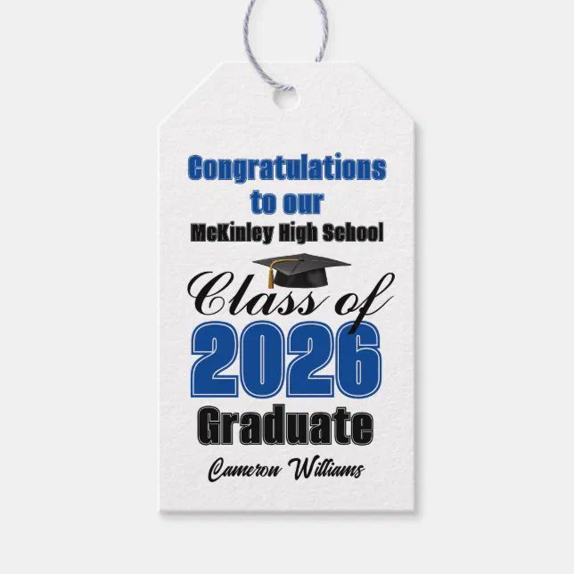 Blue Class of 2026 Graduation Party Custom Gift Tags | Zazzle