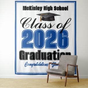 Blue Class of 2026 Graduation Party Photo Booth Tapestry