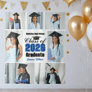 Blue Class of 2026 Graduation Party Photo Collage Tapestry