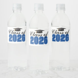 Blue Class of 2026 Graduation Party Water Bottle Label