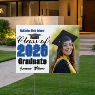 Blue Class of 2026 Graduation Photo Yard Sign