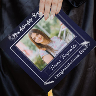 Blue Class of 2026 Personalized Photo Graduation Cap Topper