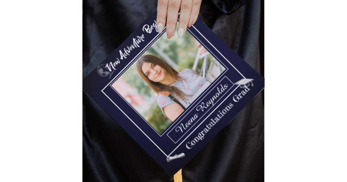 Blue Class of 2026 Personalized Photo Graduation Cap Topper | Zazzle