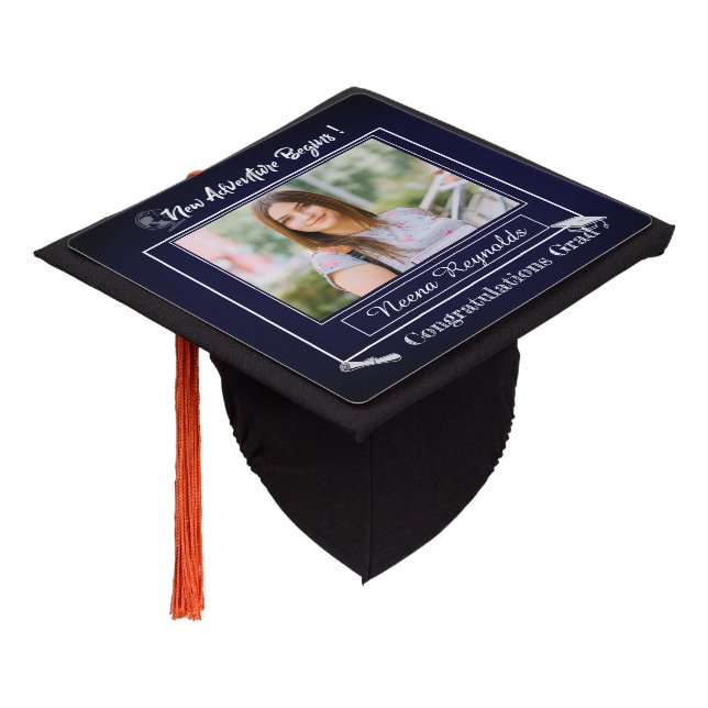 Blue Class of 2026 Personalized Photo Graduation Cap Topper (Angled)