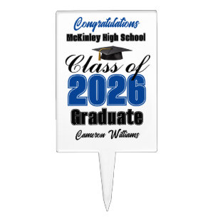 Blue Class of 2026 Photo Graduation Party Cake Topper