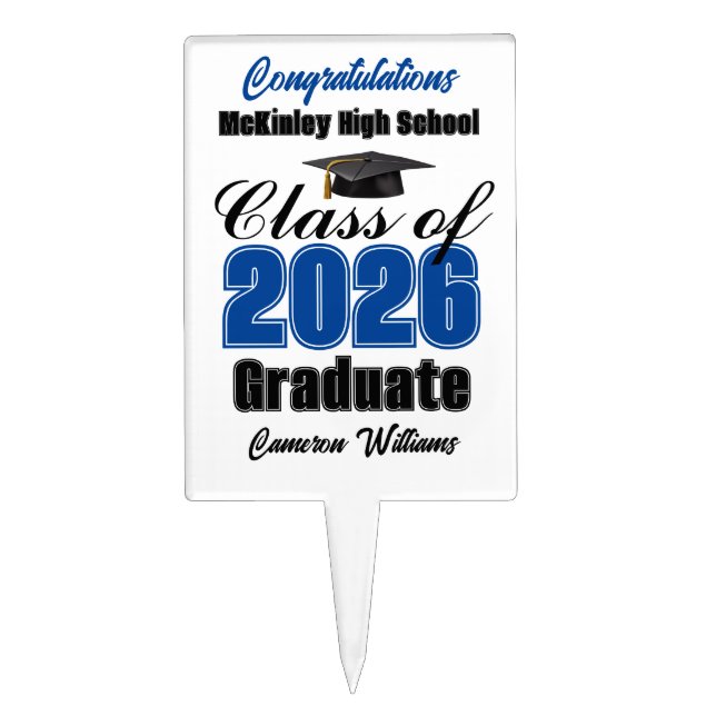 Blue Class of 2026 Photo Graduation Party Cake Topper (Front)