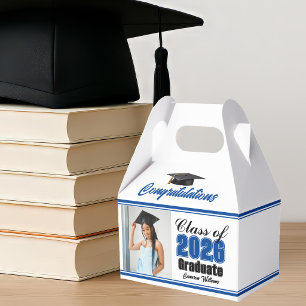Blue Class of 2026 Photo Graduation Party Favor Boxes