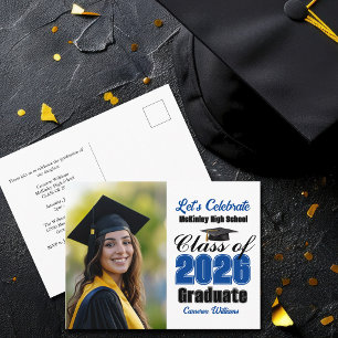 Blue Class of 2026 Photo Graduation Party Invitation Postcard