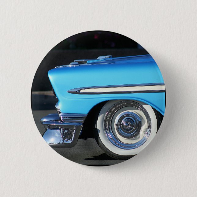 Blue Classic Car Pinback Button (Front)